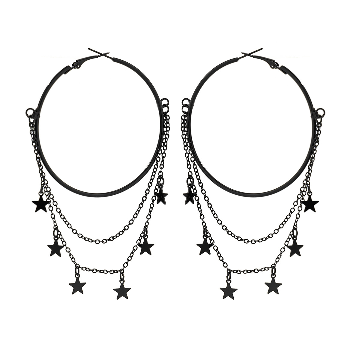 Black Chain Hoop Earrings Goth Punk Emo Star Circle Charm Alternative Jewelry