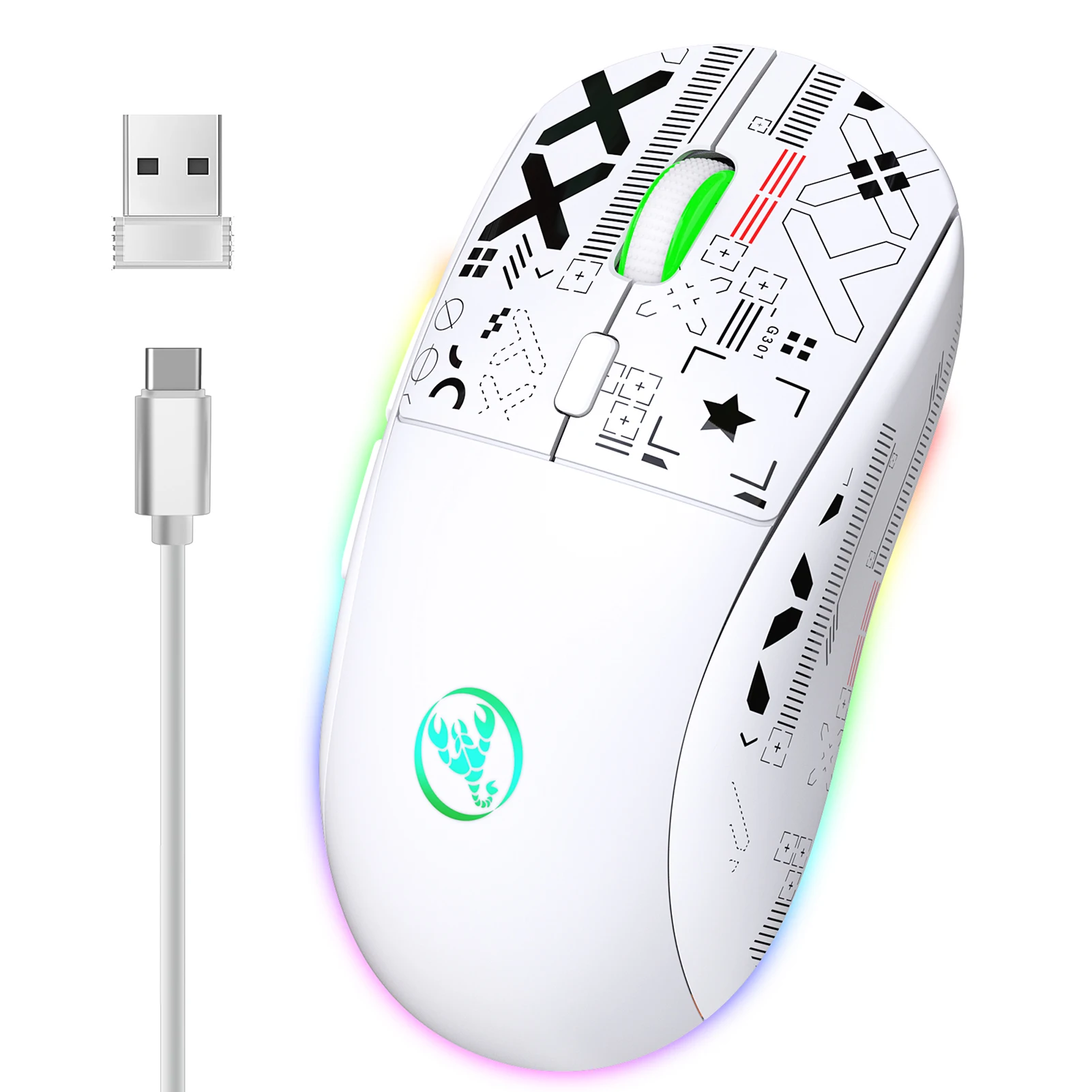 hxsj T90 2.4G Wireless Mechanical Mouse RGB Gaming Mouse Ergonomic 10 Million Keystroke 3600DPI 11