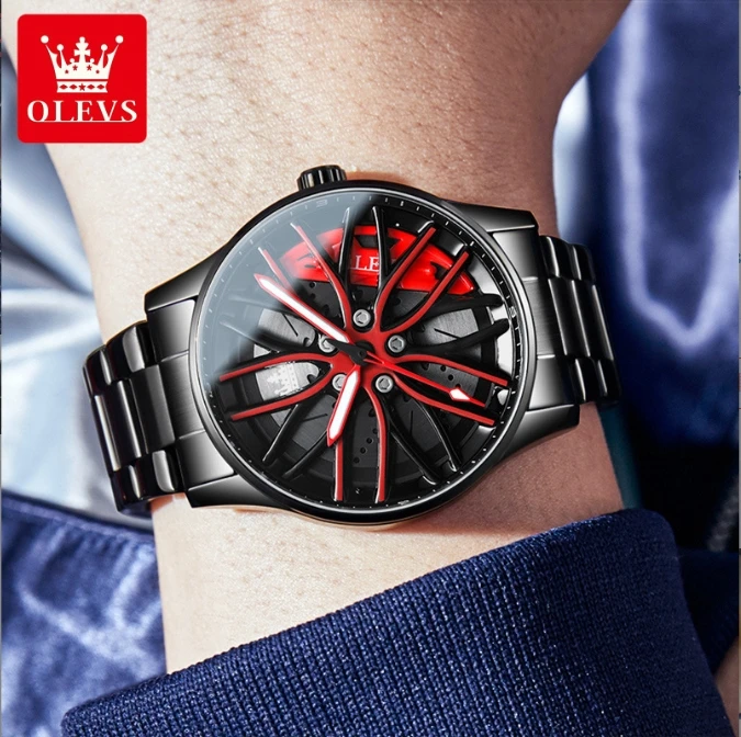 Men's wheel hub rotating fashionable and waterproof quartz watch