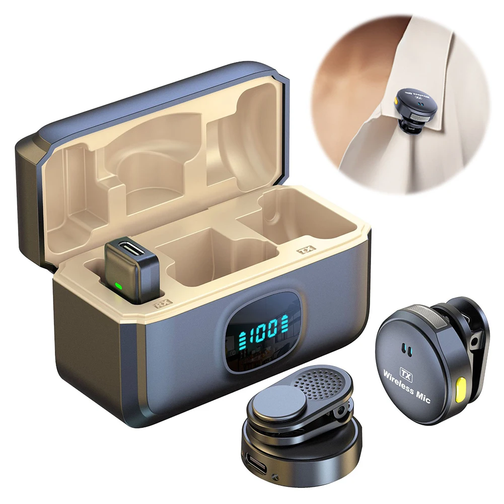 Wireless Magnetic Button Collar Microphone Noise Cancelling Lapel Mic Plug and Play 164ft Range for