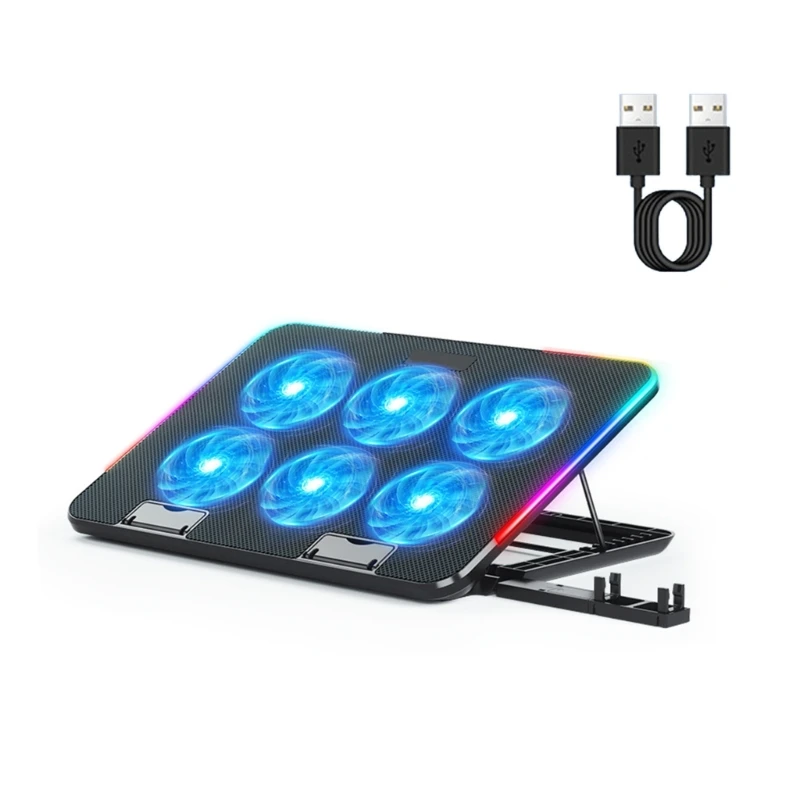 Laptop Cooler Laptop Cooling Pad Notebook Gaming Cooler Stand with 6 LED Fan 2 USB Ports Phone