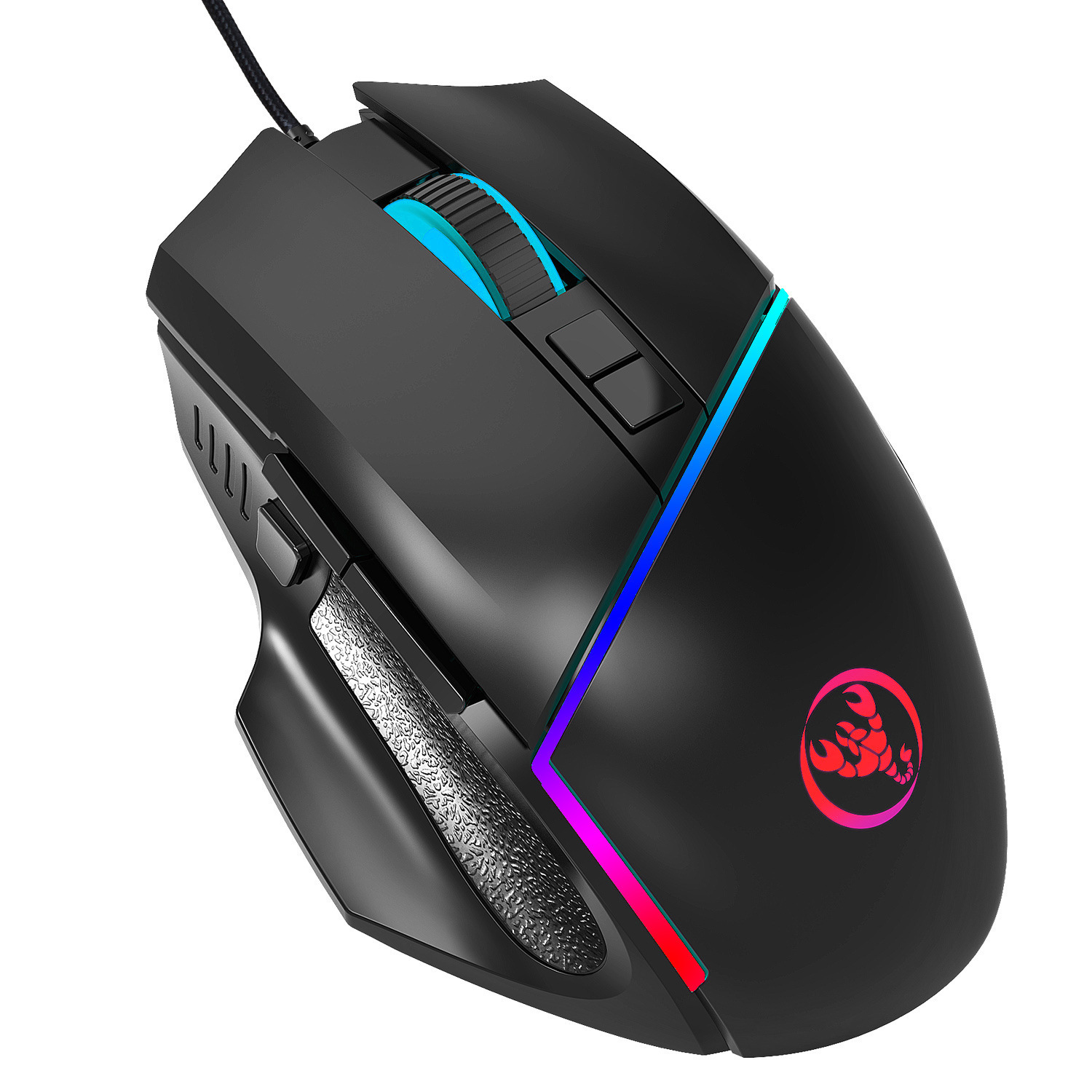 A876 wired mouse with colorful synchronized lighting, 6400dpi adjustable lighting, can turn off