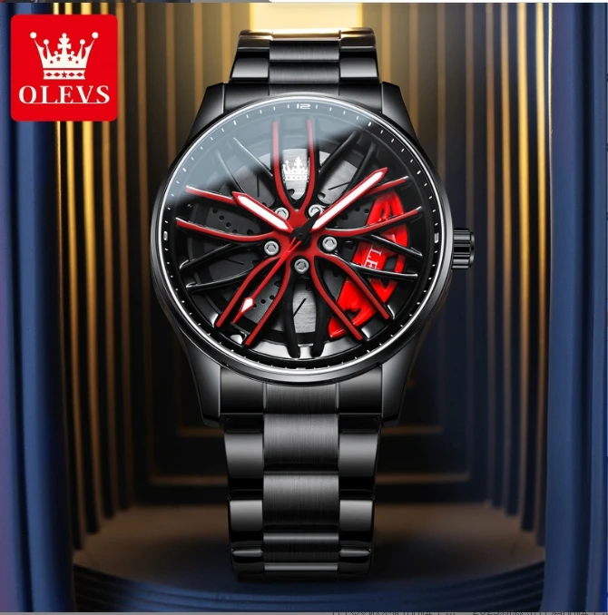 Men's wheel hub rotating fashionable and waterproof quartz watch