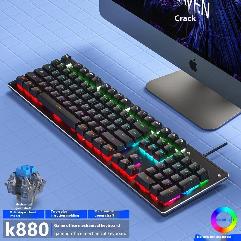 Cracked K880 Hot Swappable Mechanical Keyboard, Esports Game, Green ...
