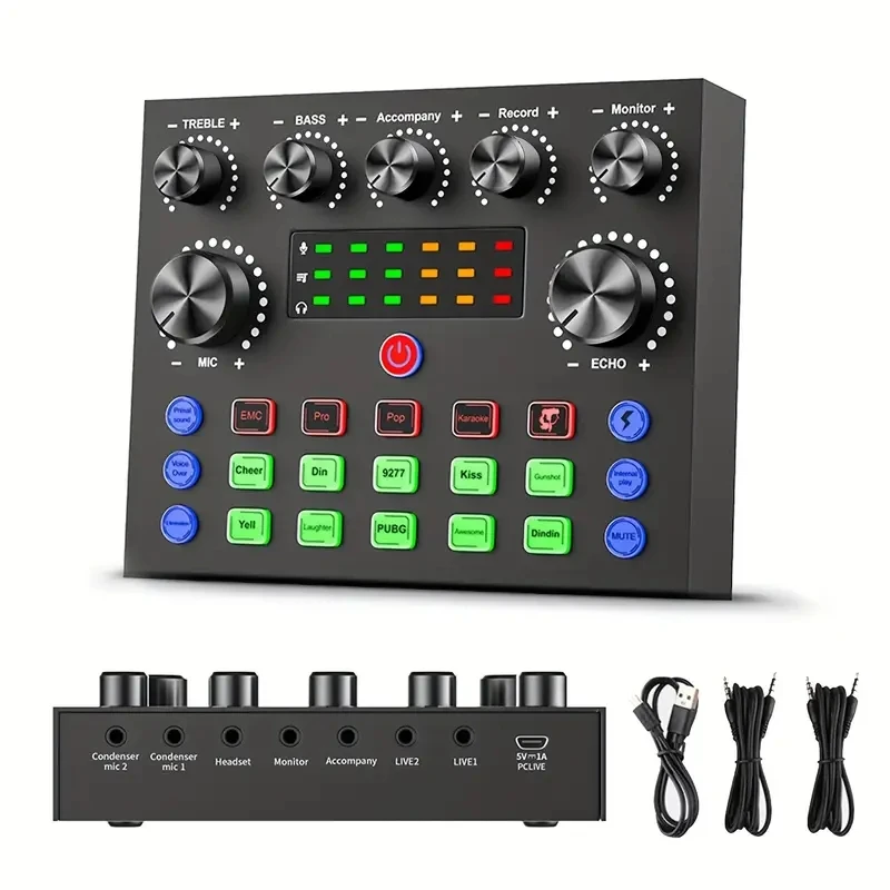 V8S Audio Mixer with Voice changer,Podcast Mixer,Sound Card for Phone Gaming Karaoke Studio Live