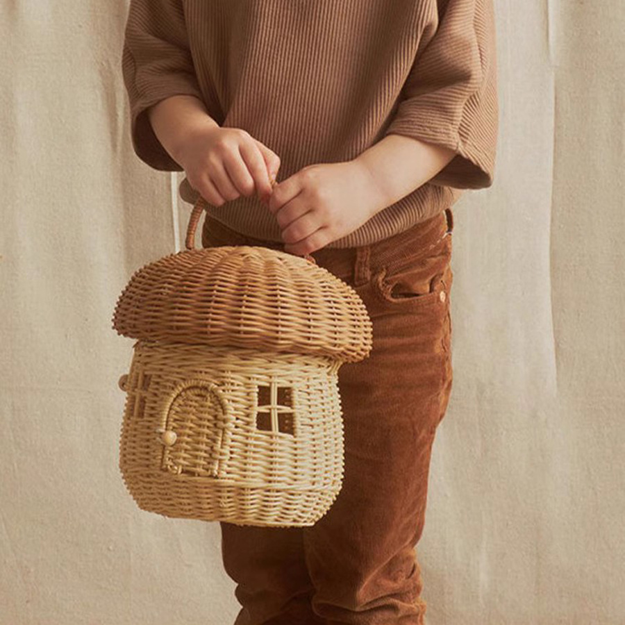 Straw Bags Handmade Woven Beach Cross Body Bag Circle Handbag Mini handbag shooting children props