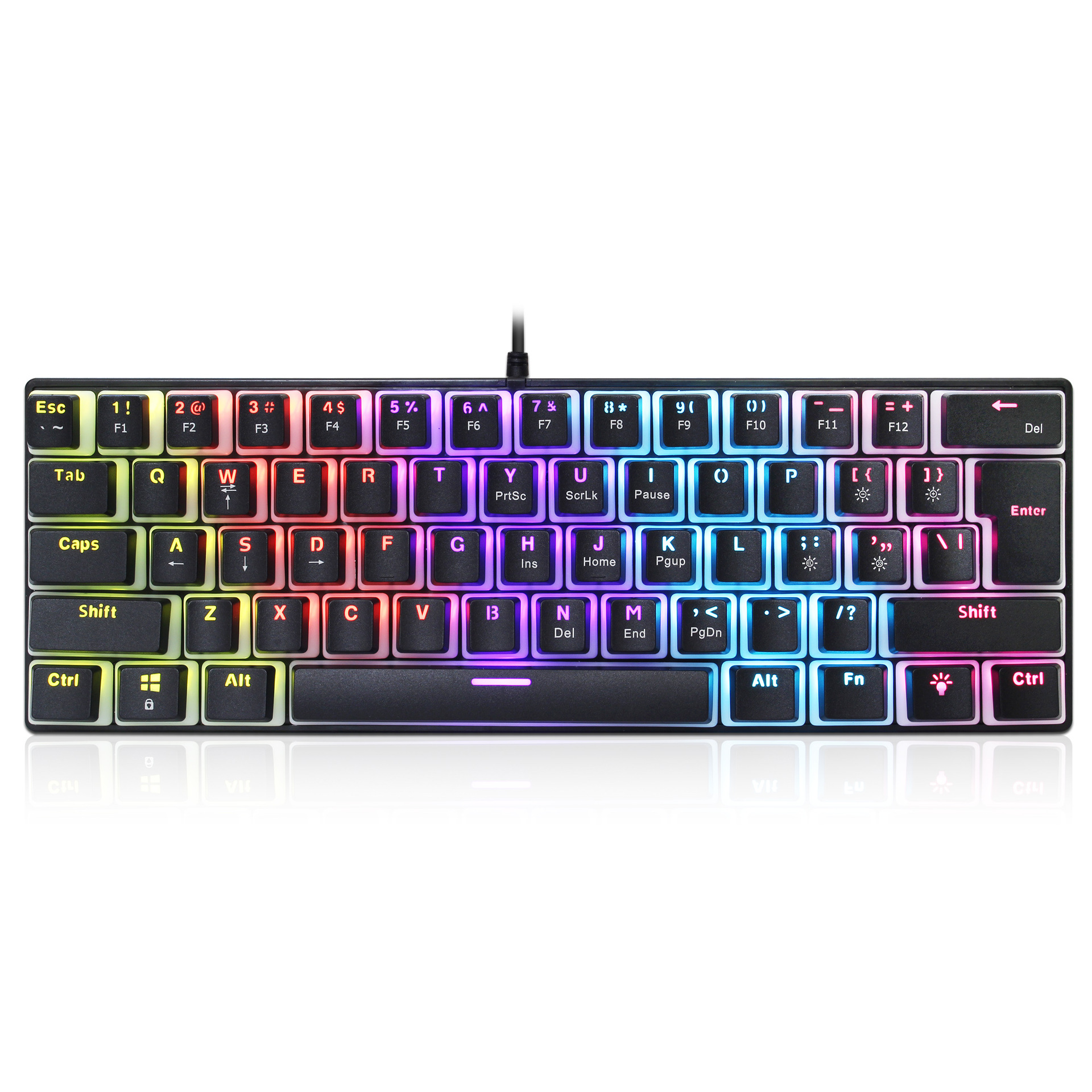 HXSJ new 61 key wired mechanical keyboard, blue axis pudding keycap, color backlit game, office and