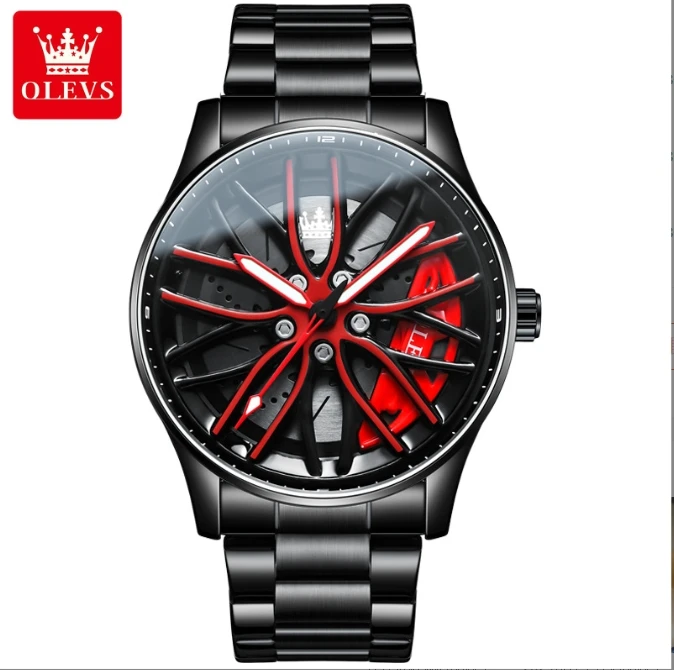 Men's wheel hub rotating fashionable and waterproof quartz watch