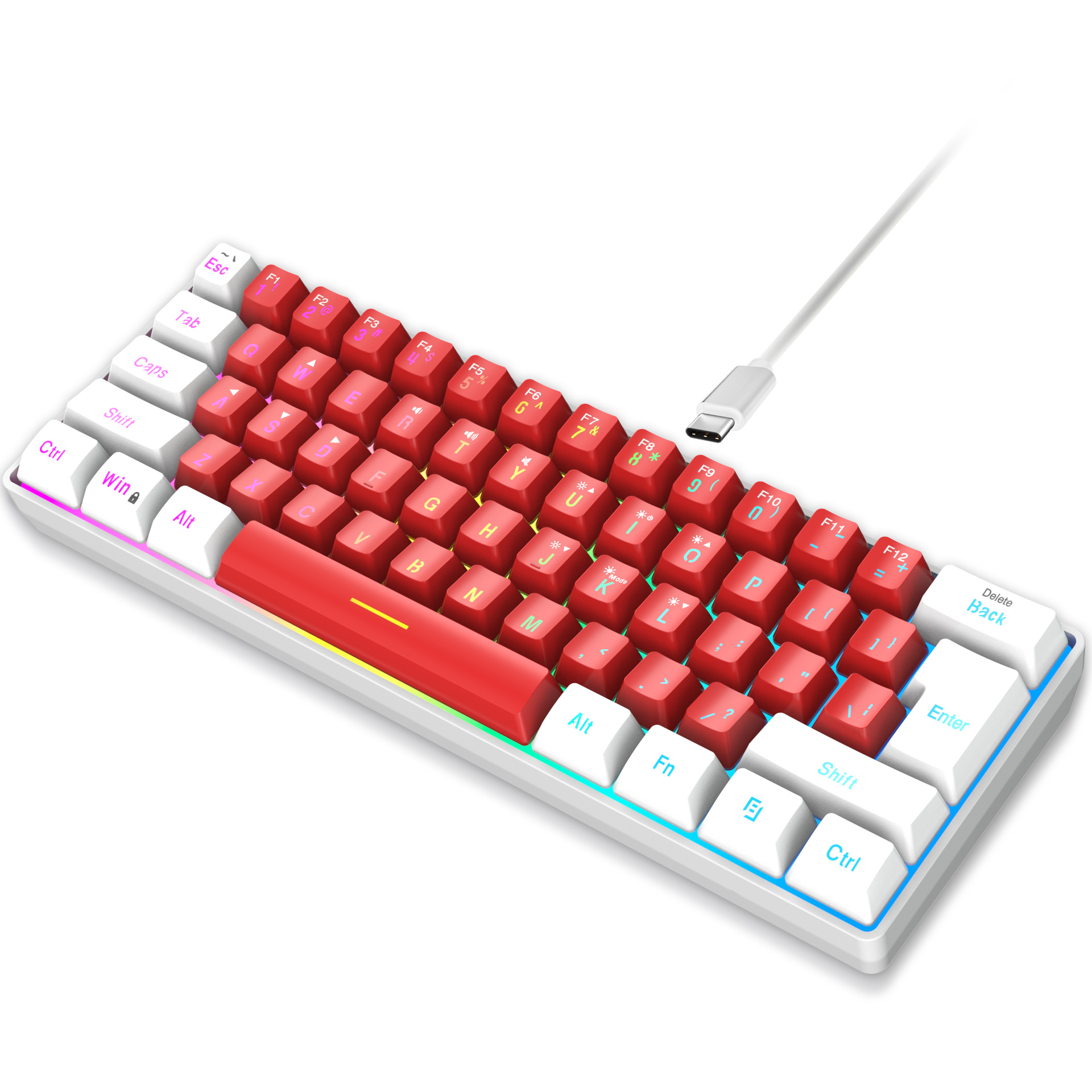 61 key keyboard with split lines, mini minimalist keyboard, compact dual color color RGB luminous