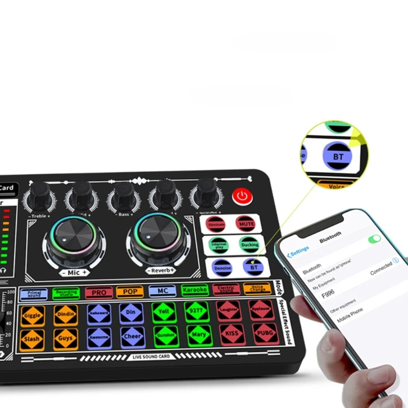 F999 Mixer Podcast Sound Board Live Sound Card for Live Recording Home KTV