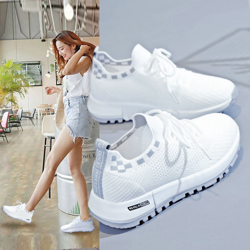 Spring and summer women's shoes with soft soles, durable and lightweight, white shoes, fashionable and trendy, fly woven mesh running shoes, casual shoes