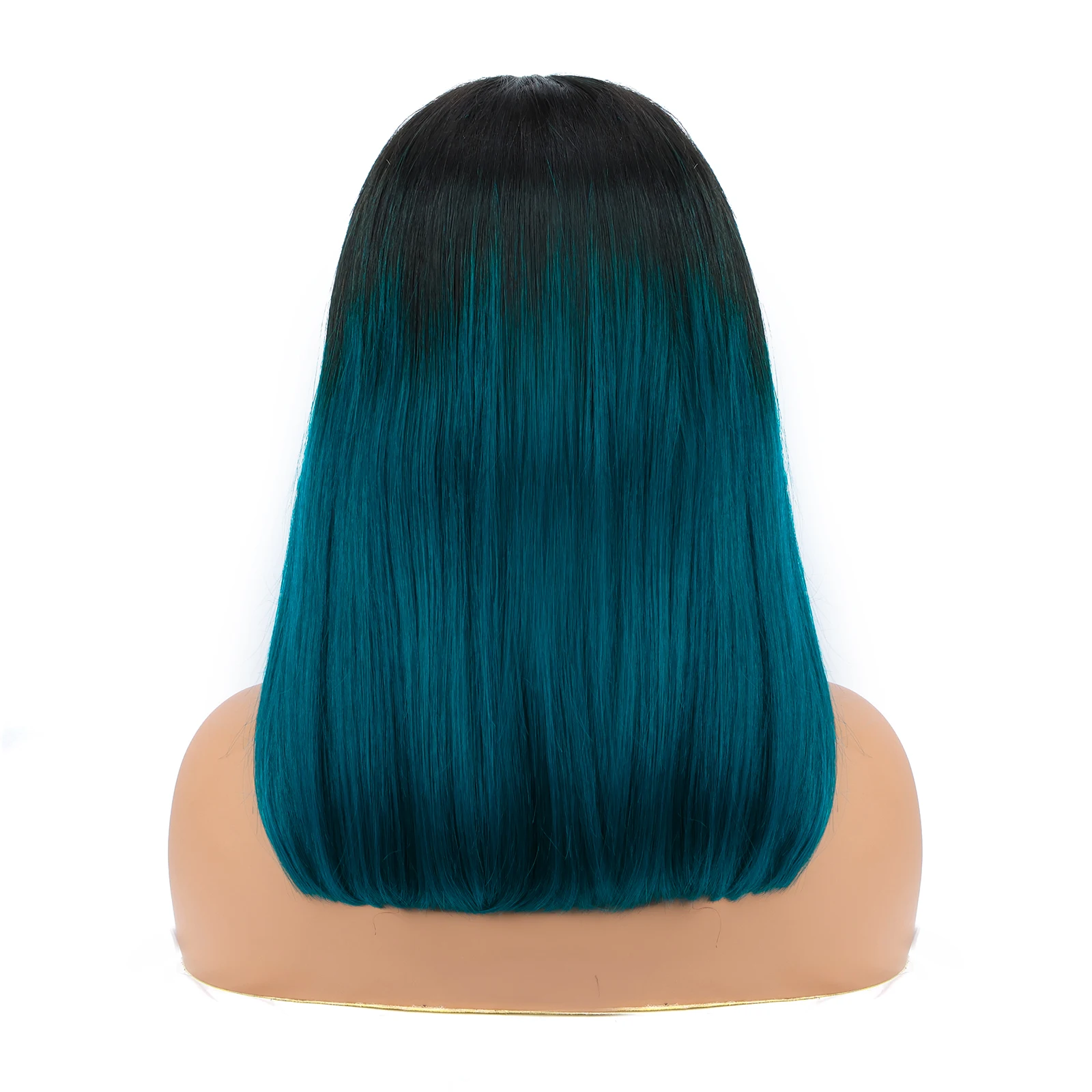 Straight teal bob with smooth rounded hemline
