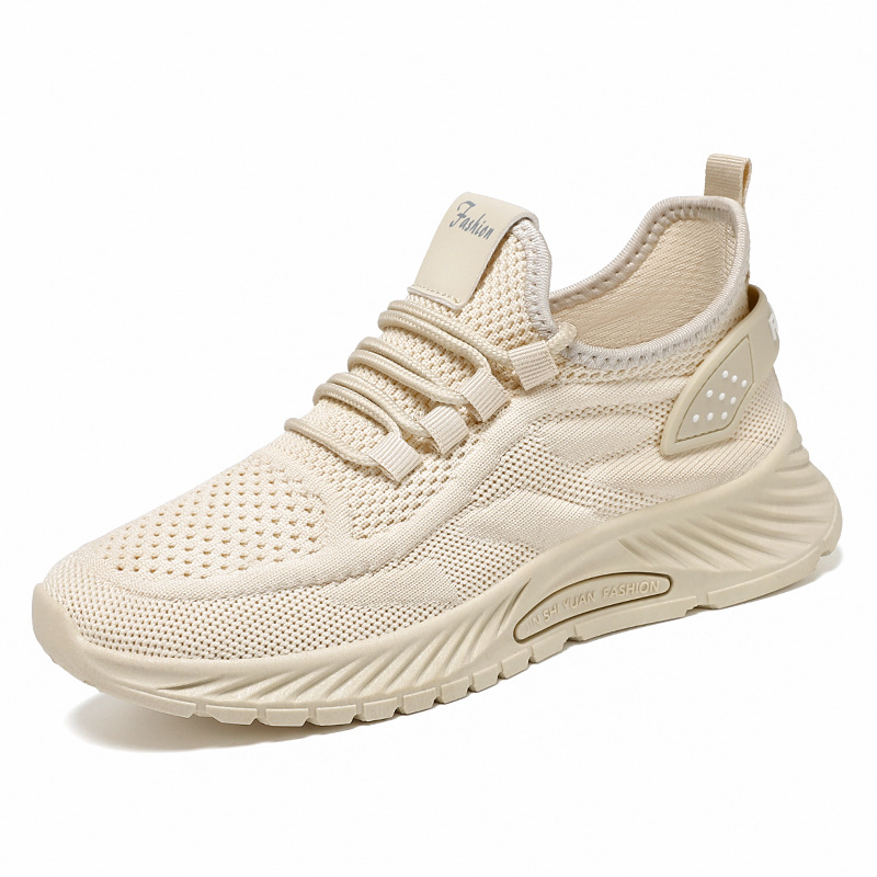 Women Lace Up Running Shoes Sporty Outdoor Beige Fabric Sneakers Comfort Lightweight Non Slip Athletic Shoes for Gym Work Casual image 3
