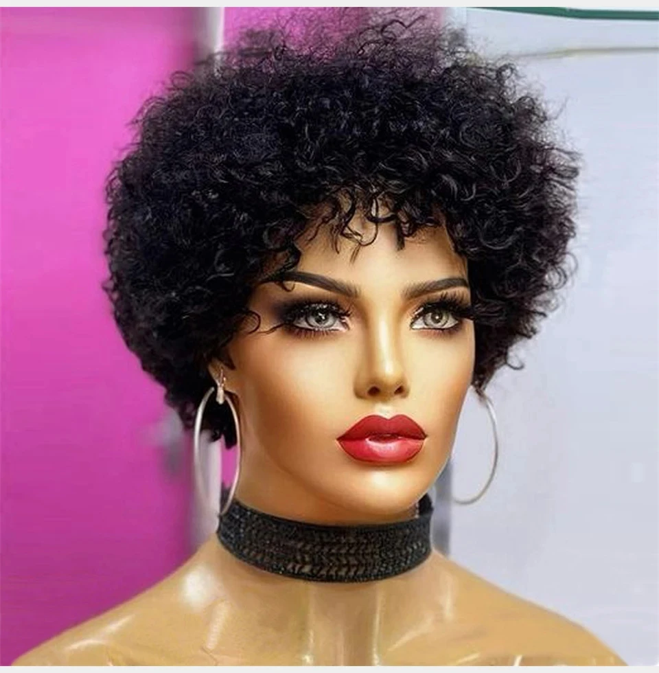 Close-up showing tight springy kinky-curly wig texture