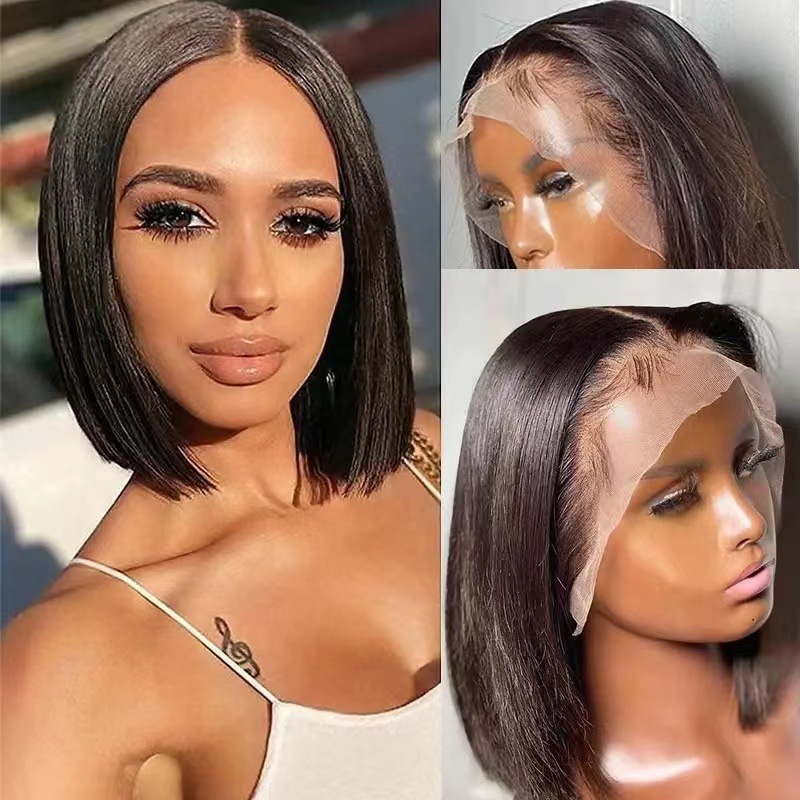 Woman confidently styling the finished lace-front bob wig