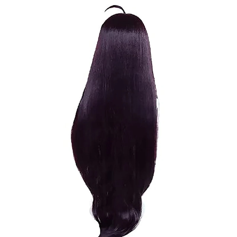 Back view of smooth long black-purple cosplay wig