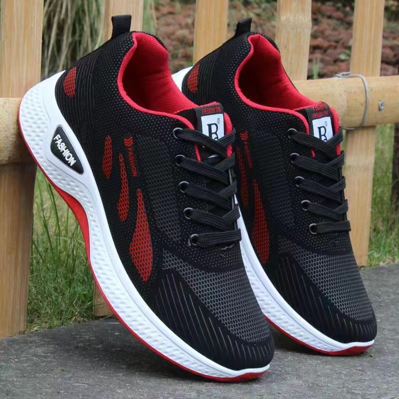 Men's shoes, trendy shoes, spring and summer waterproof and anti slip shoes, casual shoes, soft soled running shoes, black mesh sports shoes for men