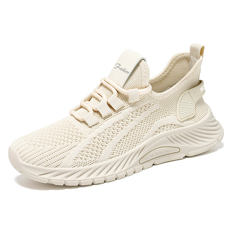 Women Lace Up Running Shoes Sporty Outdoor Beige Fabric Sneakers Comfort Lightweight Non Slip Athletic Shoes for Gym Work Casual image 7
