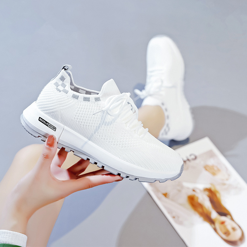Spring and summer women's shoes with soft soles, durable and lightweight, white shoes, fashionable and trendy, fly woven mesh running shoes, casual shoes image 4