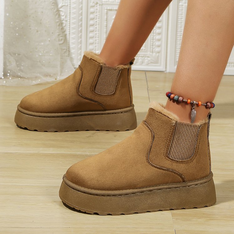 Winter Women Short Plush Warm Snow Boots Casual Shoes Suede Fur Chelsea Ankle Boots Flats Platform Ladies Shoes Botas