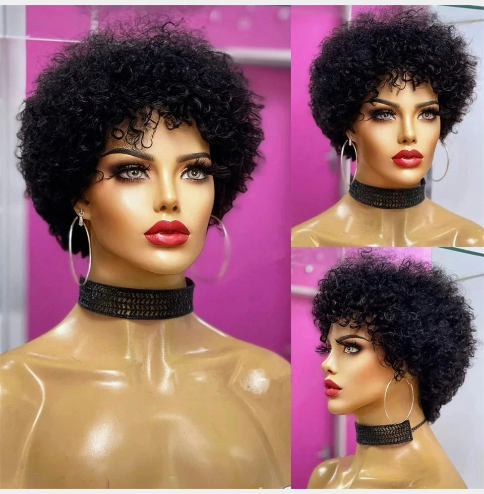 Dense rounded afro wig shown from several viewpoints