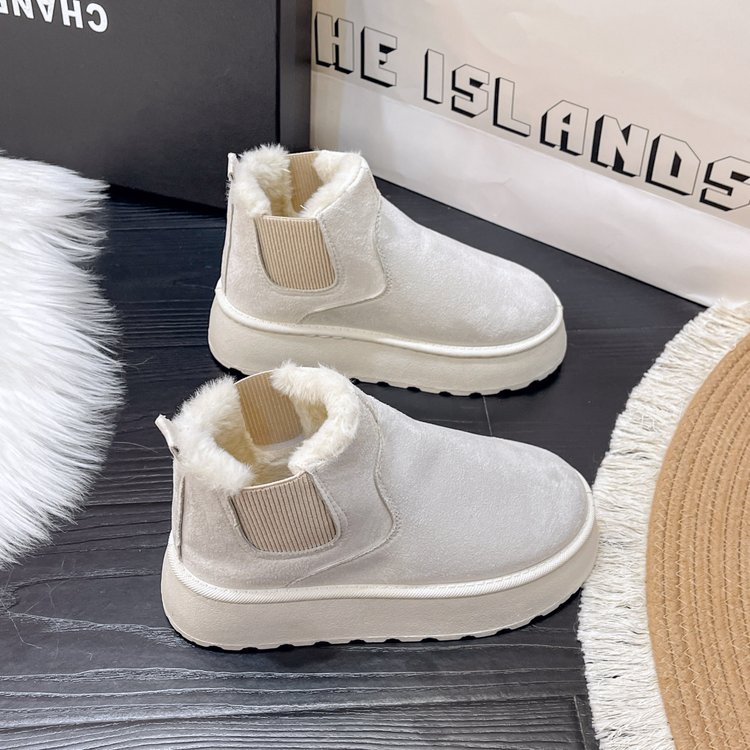 Winter Women Short Plush Warm Snow Boots Casual Shoes Suede Fur Chelsea Ankle Boots Flats Platform Ladies Shoes Botas