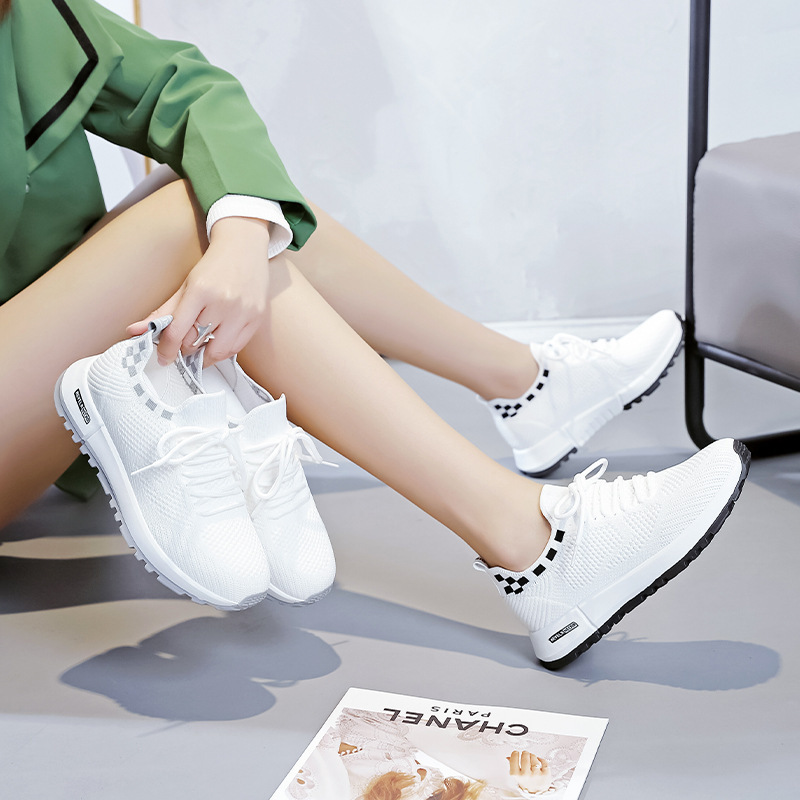 Spring and summer women's shoes with soft soles, durable and lightweight, white shoes, fashionable and trendy, fly woven mesh running shoes, casual shoes image 6