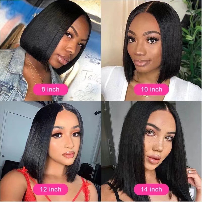Four women wearing the bob wig in different lengths and settings