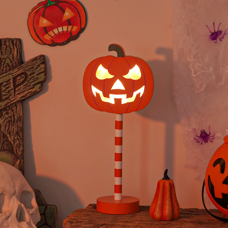 LED Night Light Decoration for Halloween Wood Smiley Pumpkin Ghost Skull 25cm 15cm Warm White 260g Indoor Holiday Use