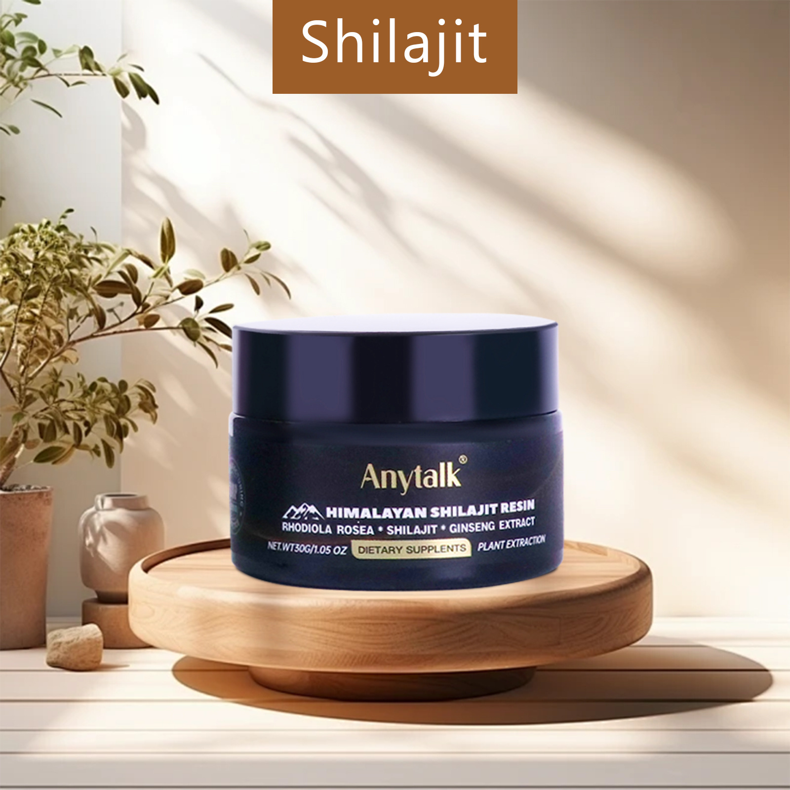 Confident man in morning light holding the Shilajit jar, ready for the day, representing post-transformation vitality