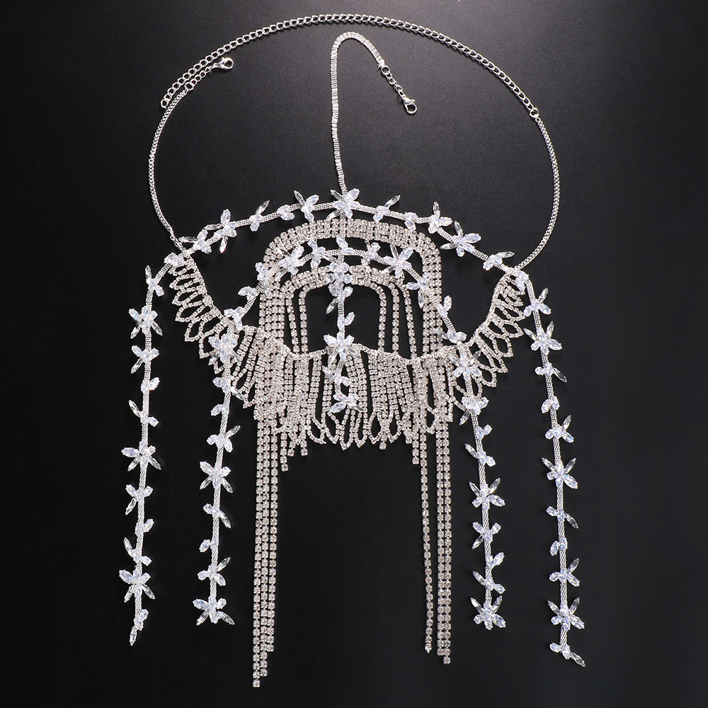 Silver crystal headpiece showing adjustable chain design