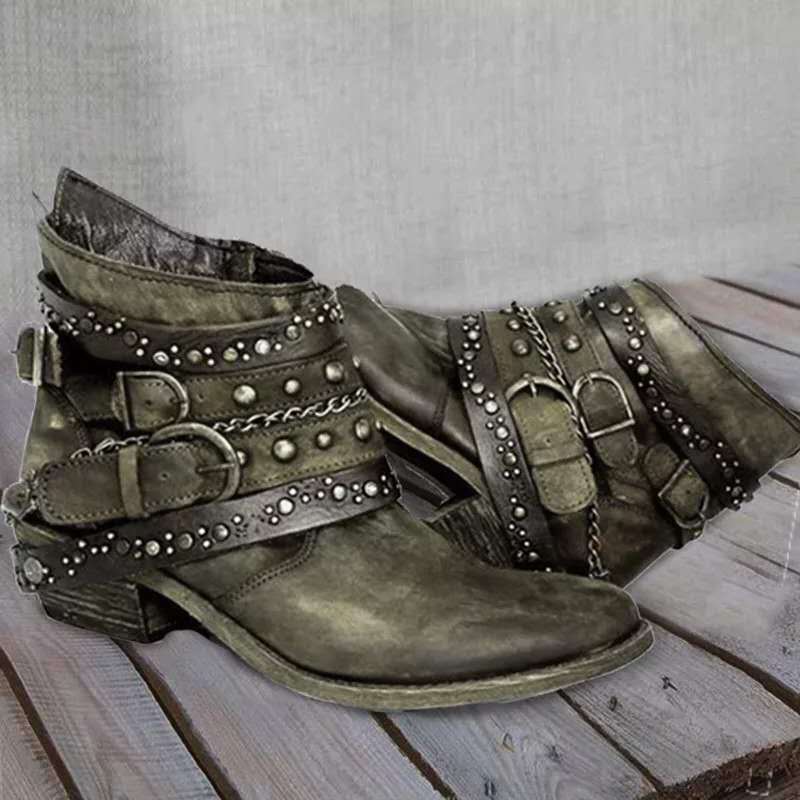 European and American autumn and winter thick heel belt short tube single boot women image 9