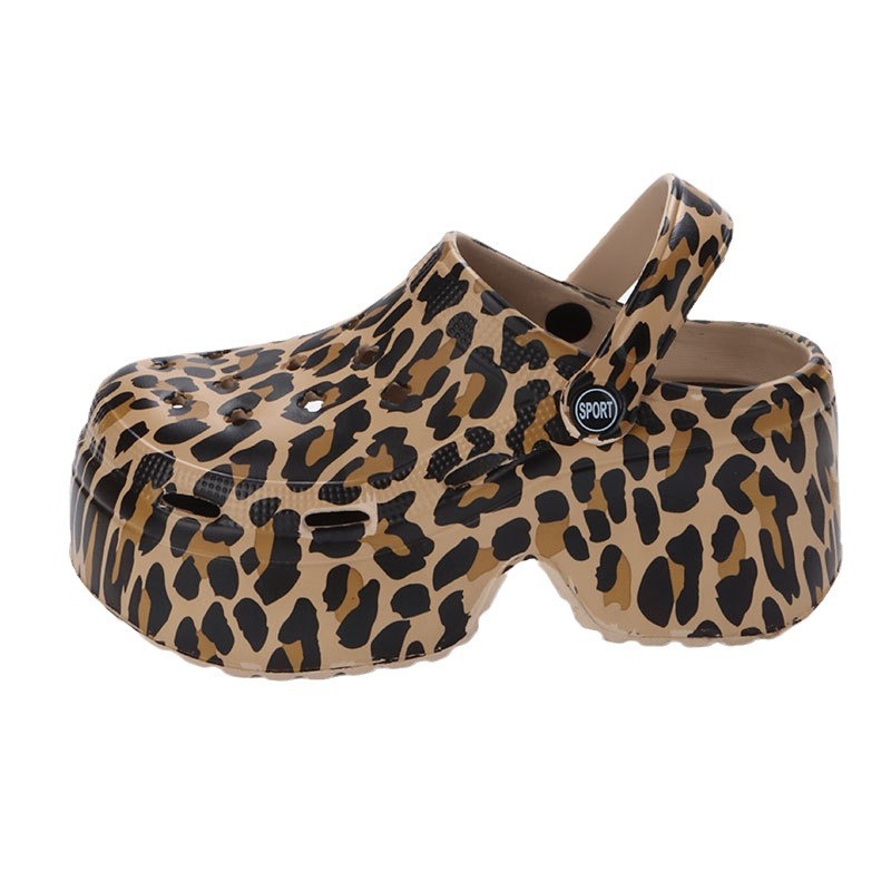 Cave shoes for women in summer, leopard print height increasing thick soled Southeast Asian beach garden shoes, cool slippers for outdoor wear image 8