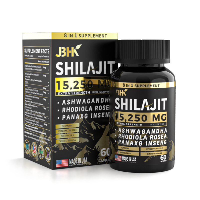 JBK Shilajit 15,250 MG bottle and packaging box displayed together