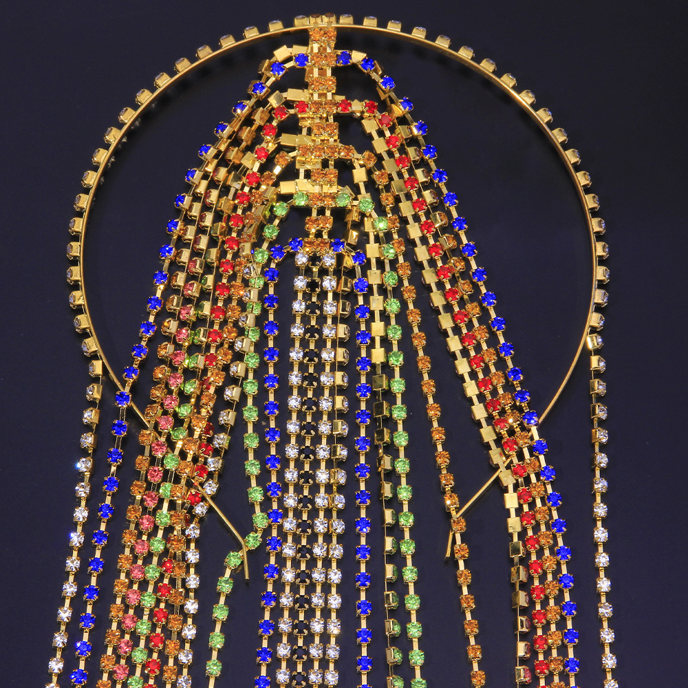 Multicolored crystal strands with decorative headband frame