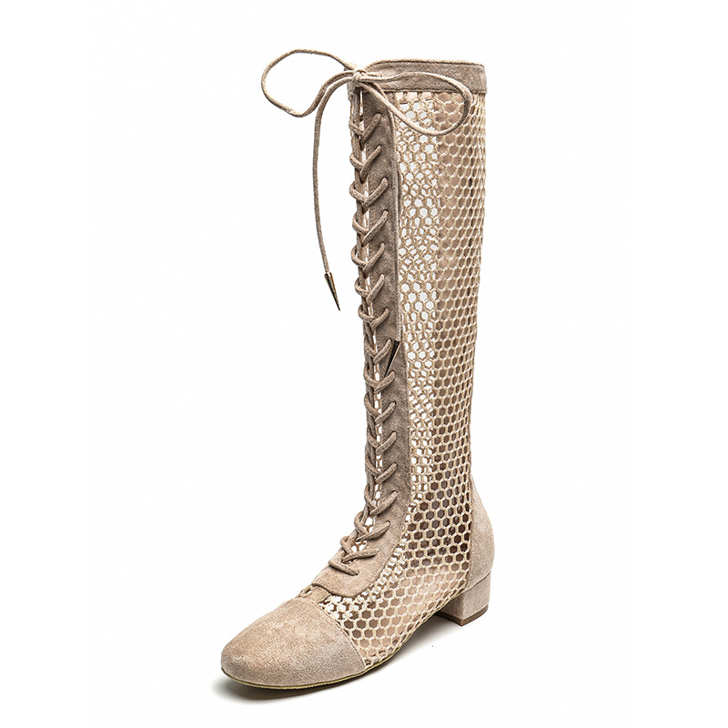 Mesh boots with hollowed out and internet famous features, summer super fiber leather thick heel boots, high tube mesh over knee long tube, Roman cool boots for children image 4