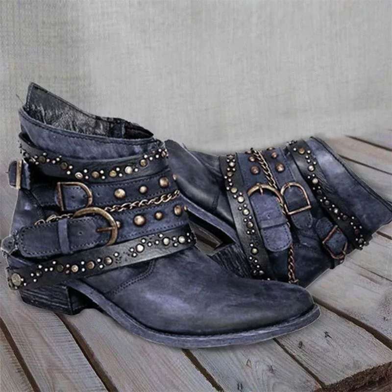 European and American autumn and winter thick heel belt short tube single boot women image 3