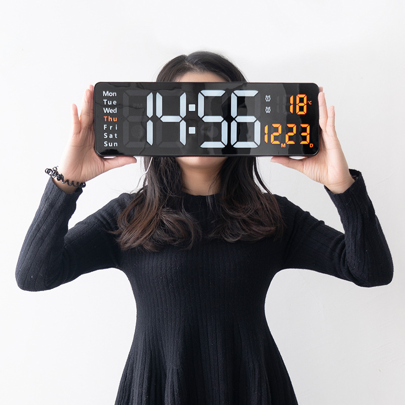 13/16 Inches Large LED Digital Wall Clock ,Wall Mounted Remote Control Temperature Date Week Display