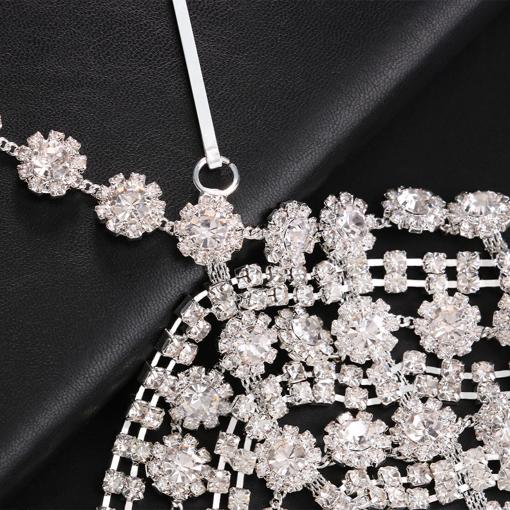 Faceted crystal and floral rhinestone chain detail