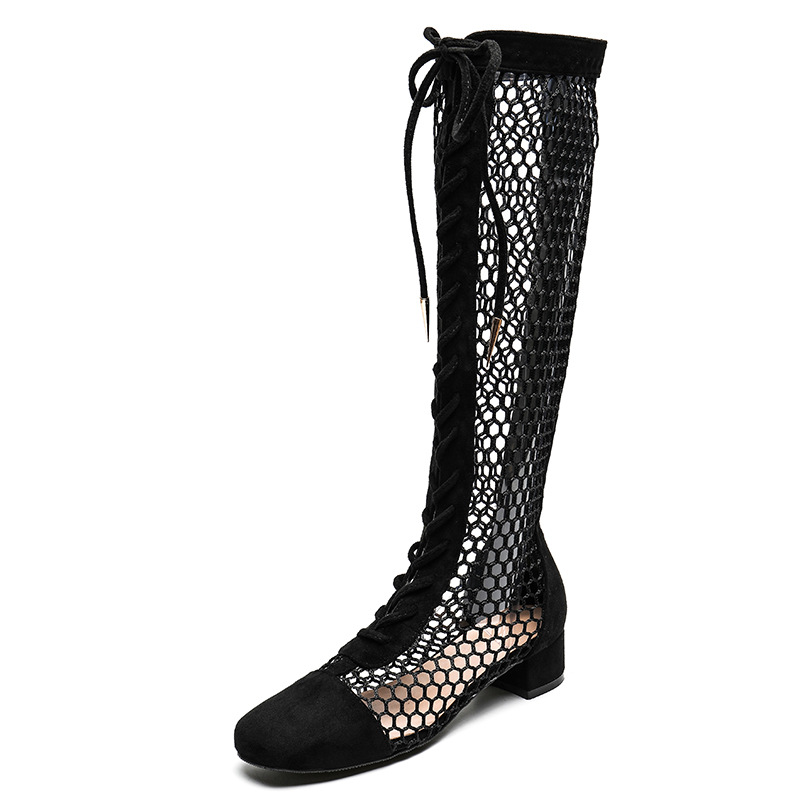 Mesh boots with hollowed out and internet famous features, summer super fiber leather thick heel boots, high tube mesh over knee long tube, Roman cool boots for children image 3