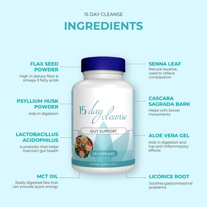 Detailed ingredient list showing senna leaf, psyllium husk, probiotics