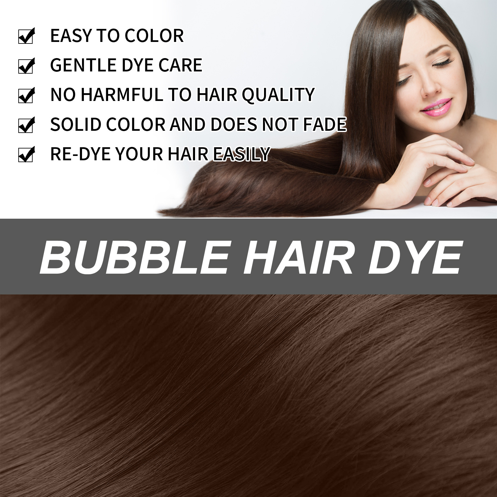 Glossy dark hair beside Hoegoa color shampoo benefit checklist