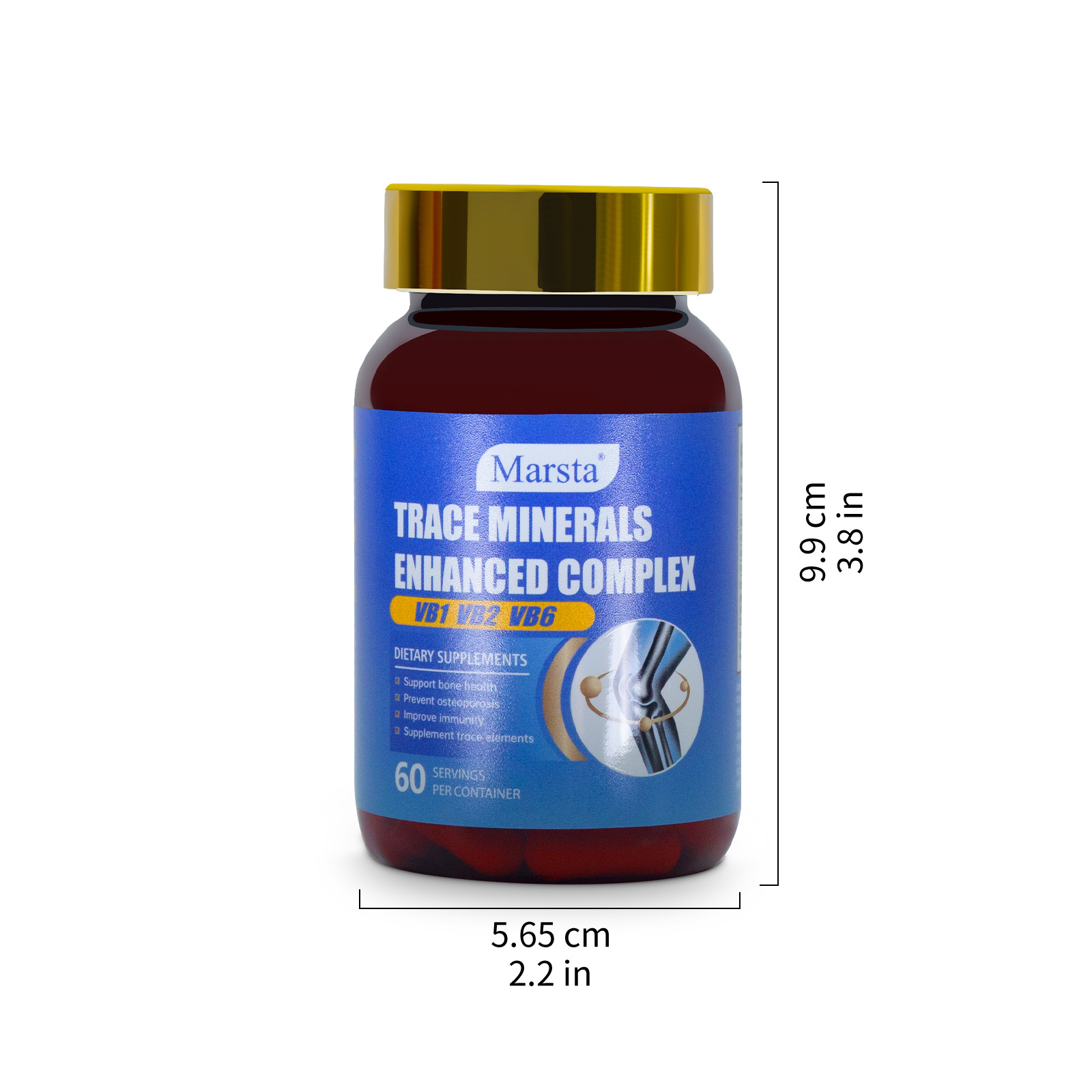 Close-up product shot with dimension measurements showing compact size