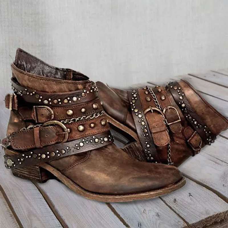 European and American autumn and winter thick heel belt short tube single boot women