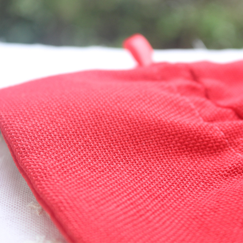 Close view of textured woven linen-style fabric