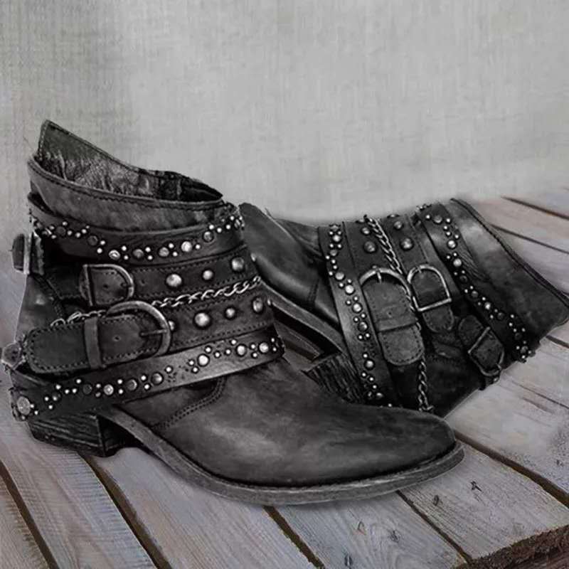 European and American autumn and winter thick heel belt short tube single boot women image 7