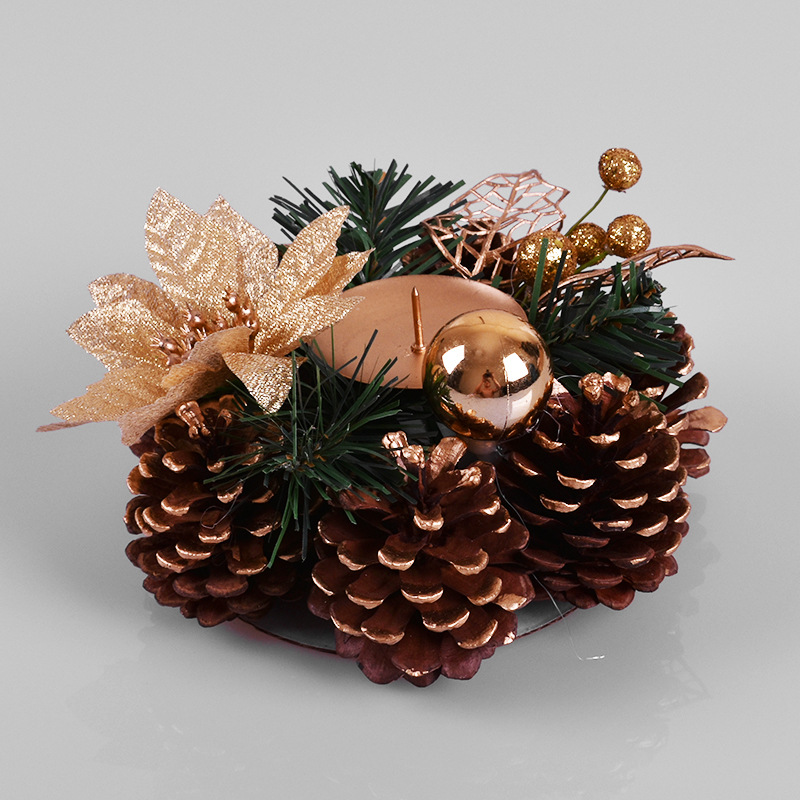 Candle holder handmade plastic Christmas pinecone flower garlands needle branches home window decorations