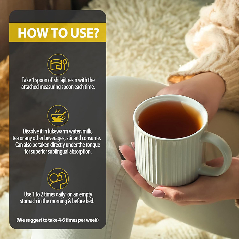 Person holding a warm mug of dissolved shilajit, illustrating the easy daily ritual that unlocks vitality
