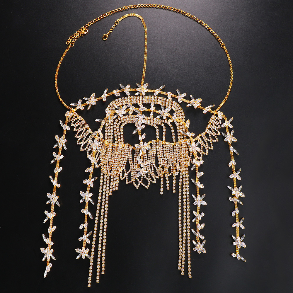 Gold layered rhinestone chains with hanging tassels