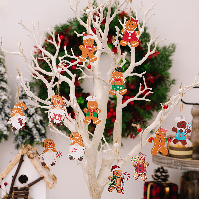 Christmas Decorations Creative Biscuit Man Wooden Pendant Christmas Tree Dwarf Small Pendant Gingerbread Man Pendant